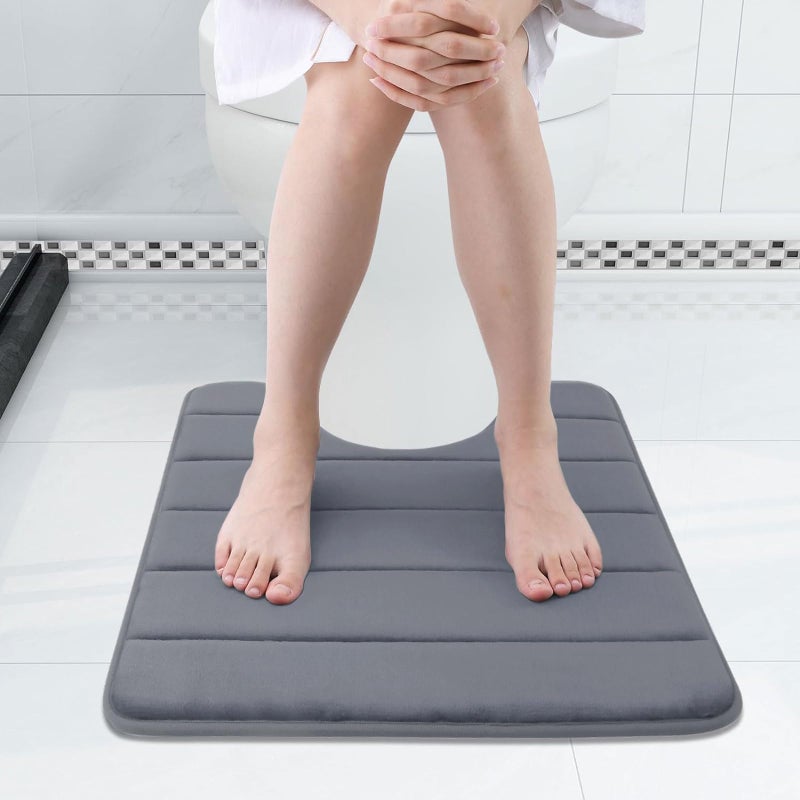 Buganda Memory Foam U-Shaped Contour Toilet Rugs, Non Slip Absorbent, Thick Soft Washable Bathroom Mat, Floor Carpet Bath Rugs Mat for Toilet Base (24" x 20", Dark Grey) - Image 3